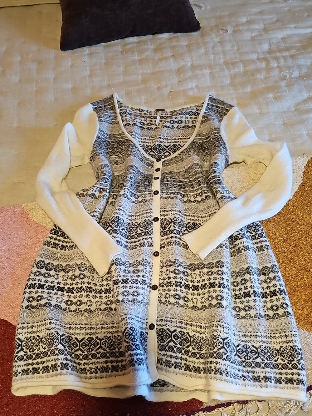 Free People Cream & Black Fair Isle Button-Front Cardigan